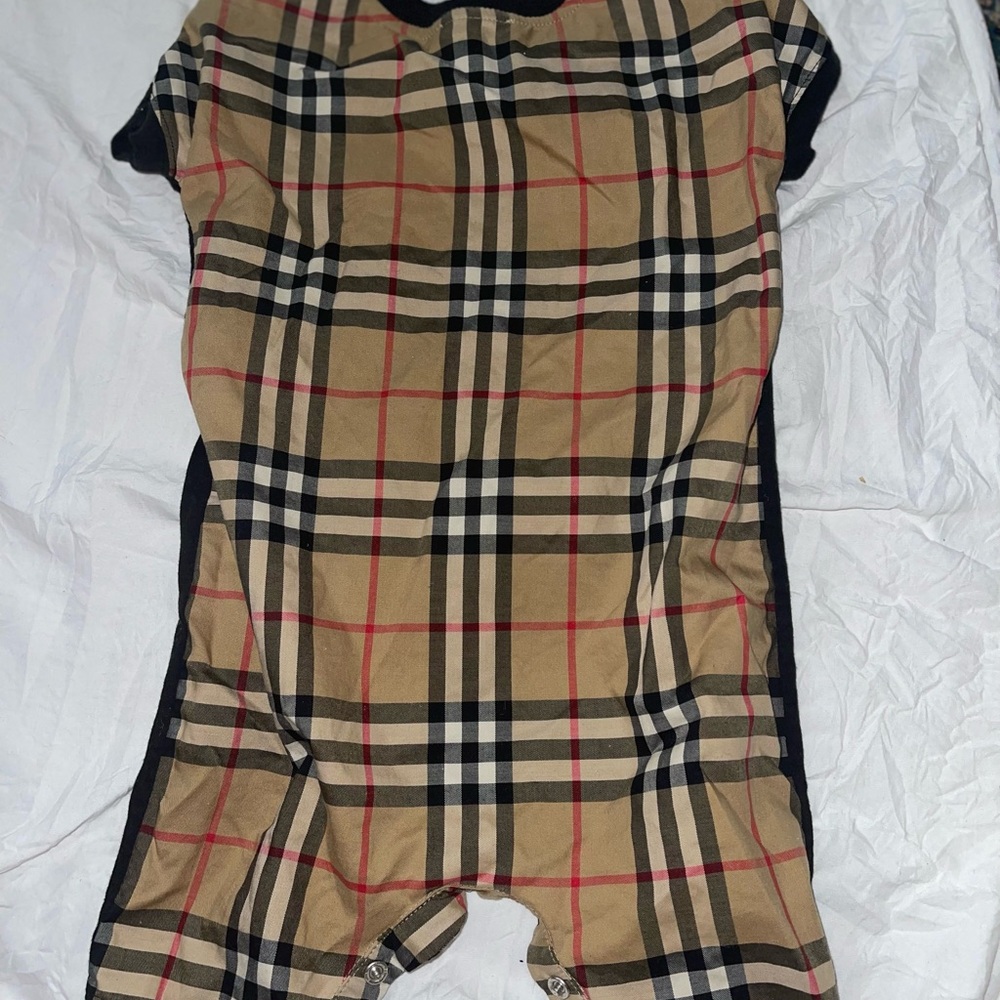 Burberry Beige and Black Checkered Romper